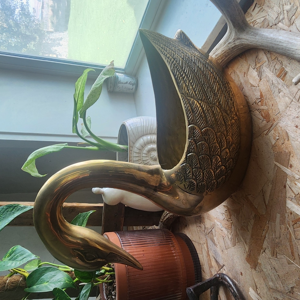Elegant Brass Swan Planter